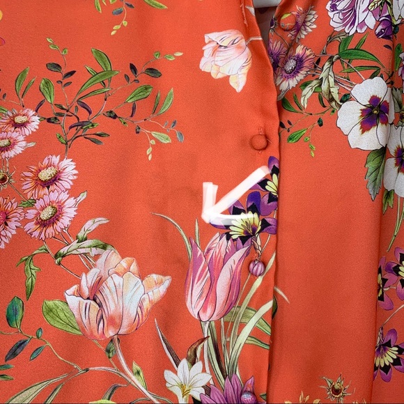 Alexis Loe Floral Ruffle Long Puff Sleeve Ruffle Mini Dress Red Orange XS - Picture 12 of 14